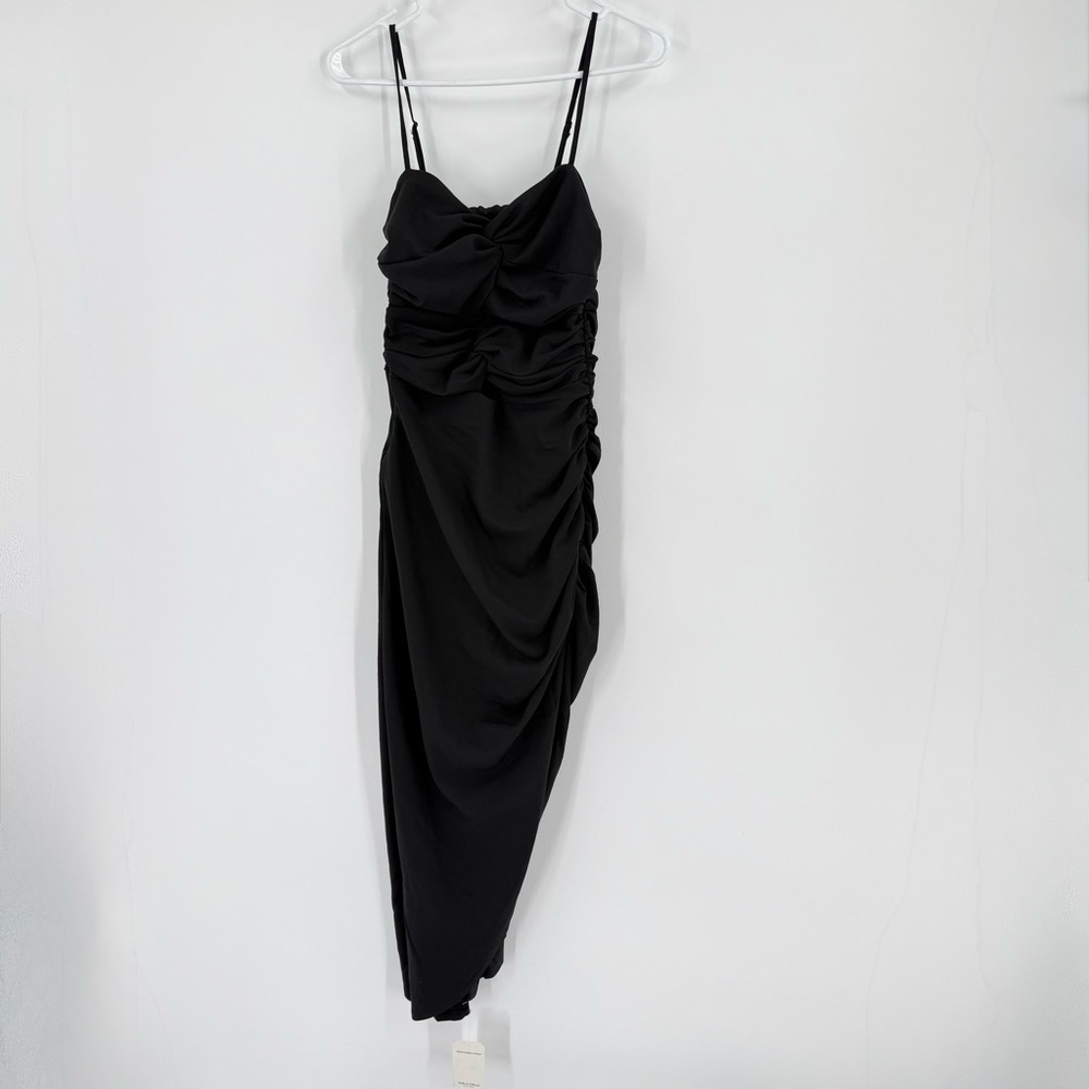 Abercrombie & Fitch Black Ruched Front Cutout Asymmetrical Midi Dress - Picture 4 of 5